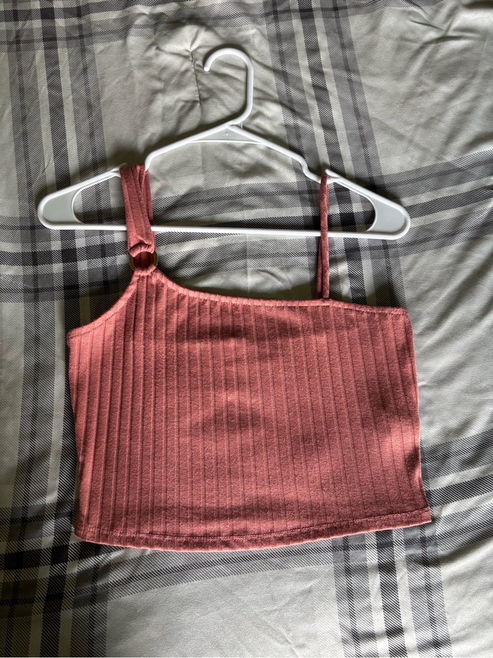 Women’s One-Shoulder Ribbed Crop Top - Dusty Rose